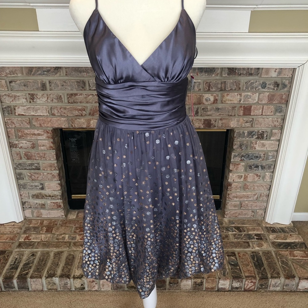Juniors size 9 steel silver/grey party dress. Bubble hemline. Never worn